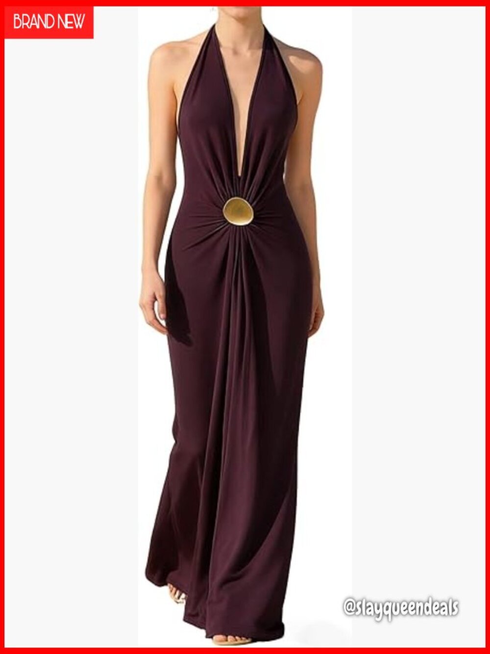 Deep V Neck Halter Maxi Dress Backless Formal Party Wedding Guest